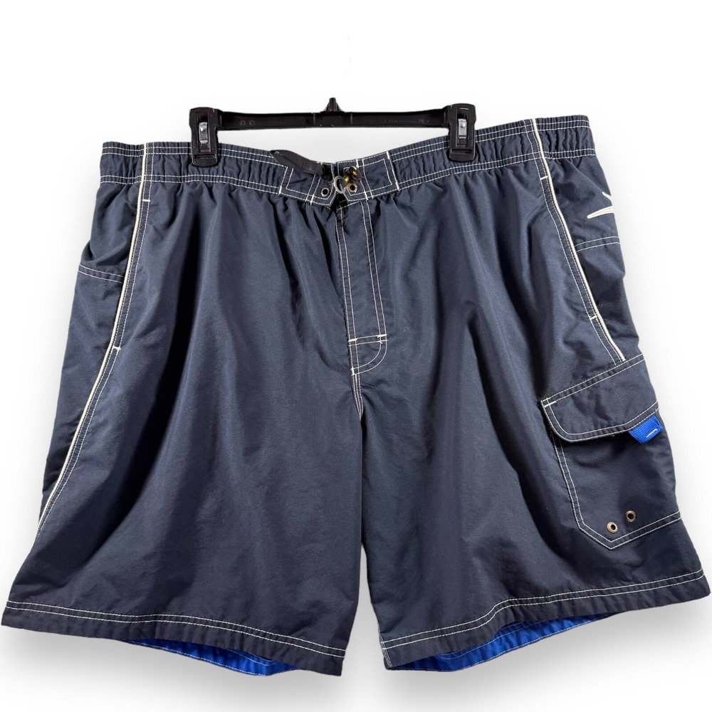 Speedo Mens Navy Blue Swim Trunks Board Shorts Size XL 40 Waist Drawstring Lined